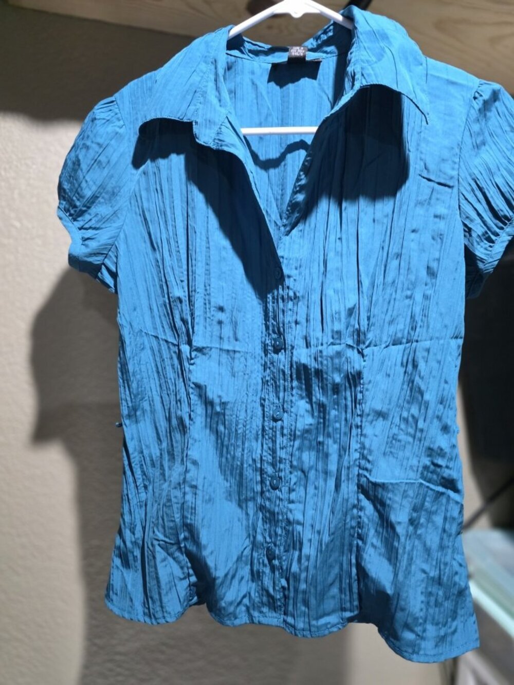 B Wear Byer Blue Button Down Blouse Shirt Business Casual Women's Large